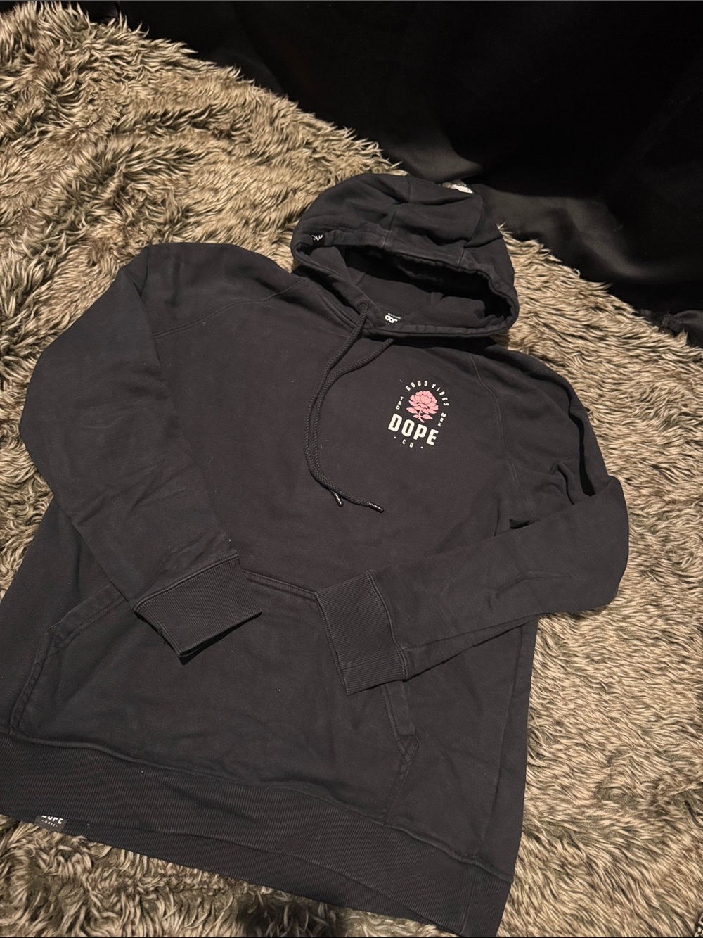 DOPE Black Hoodie with Pink Chest Graphic